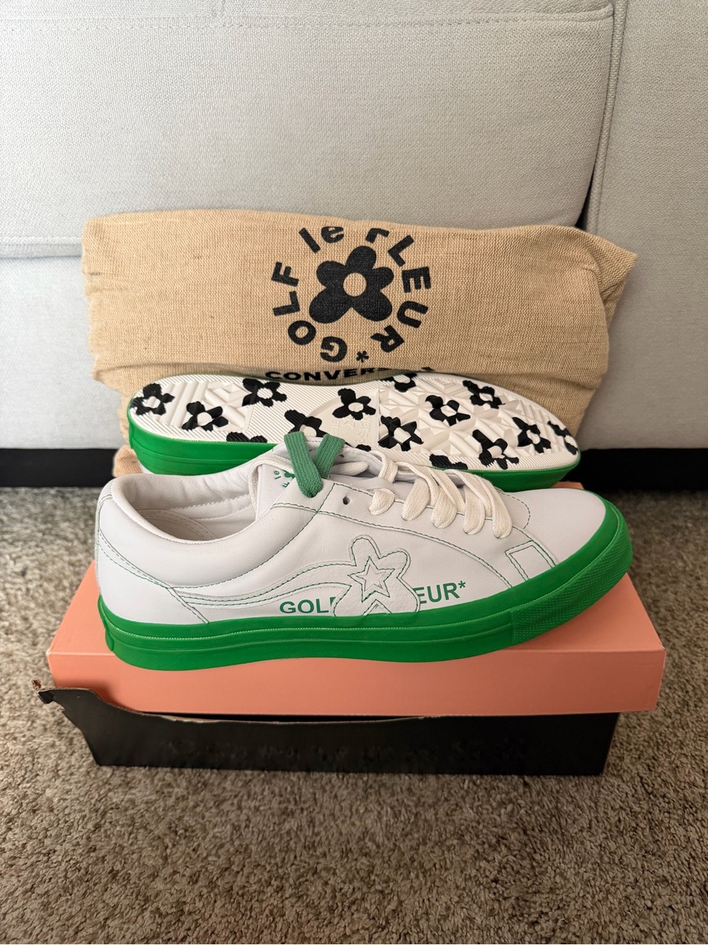 Golf Le Fleur Mens Sz 9 White & Green Low-Top Sneakers